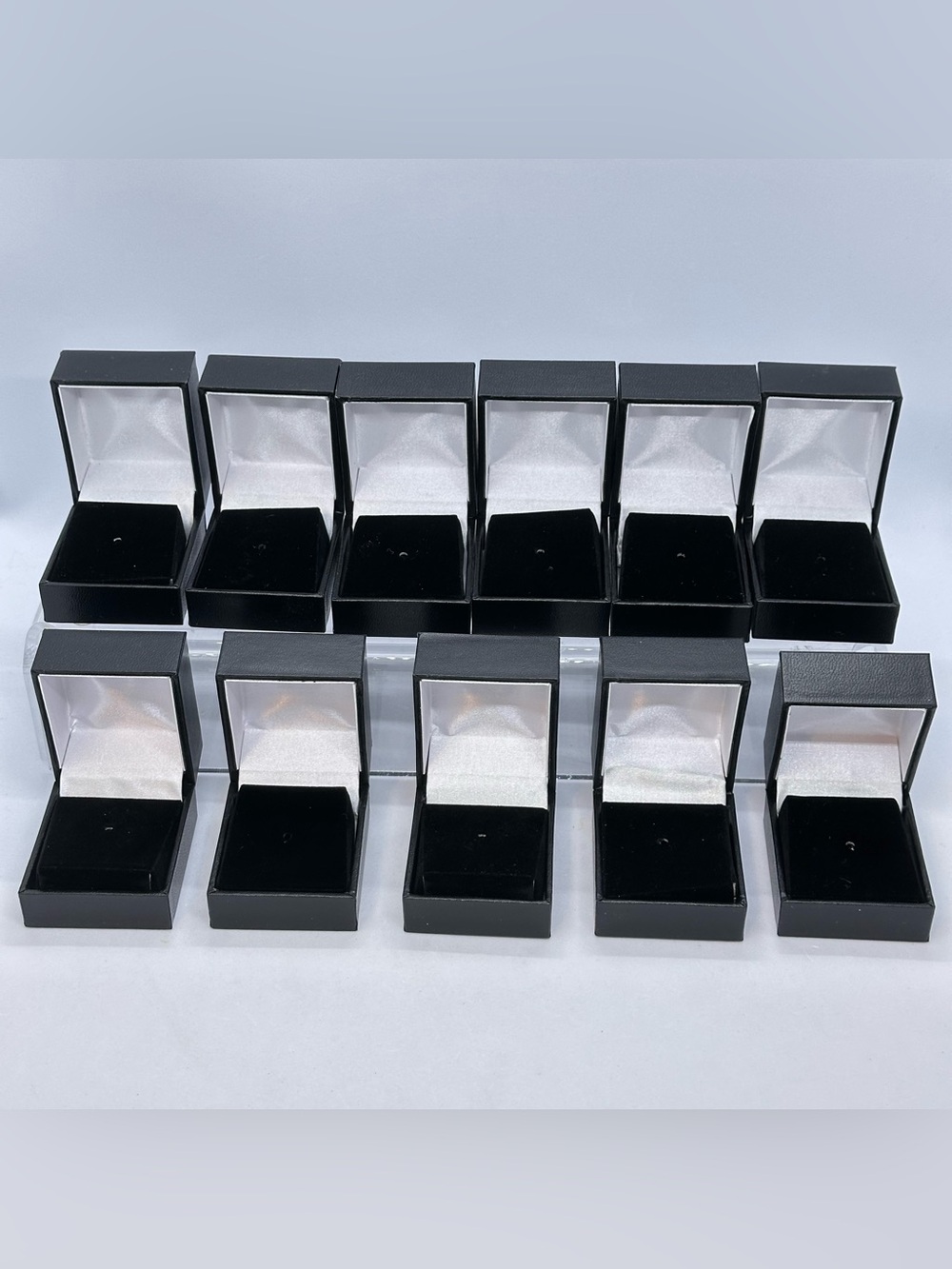 Lot/11 Black Charm Presentation Boxes White & Black Interior 1 3/8x 2 1/8x 1.75"